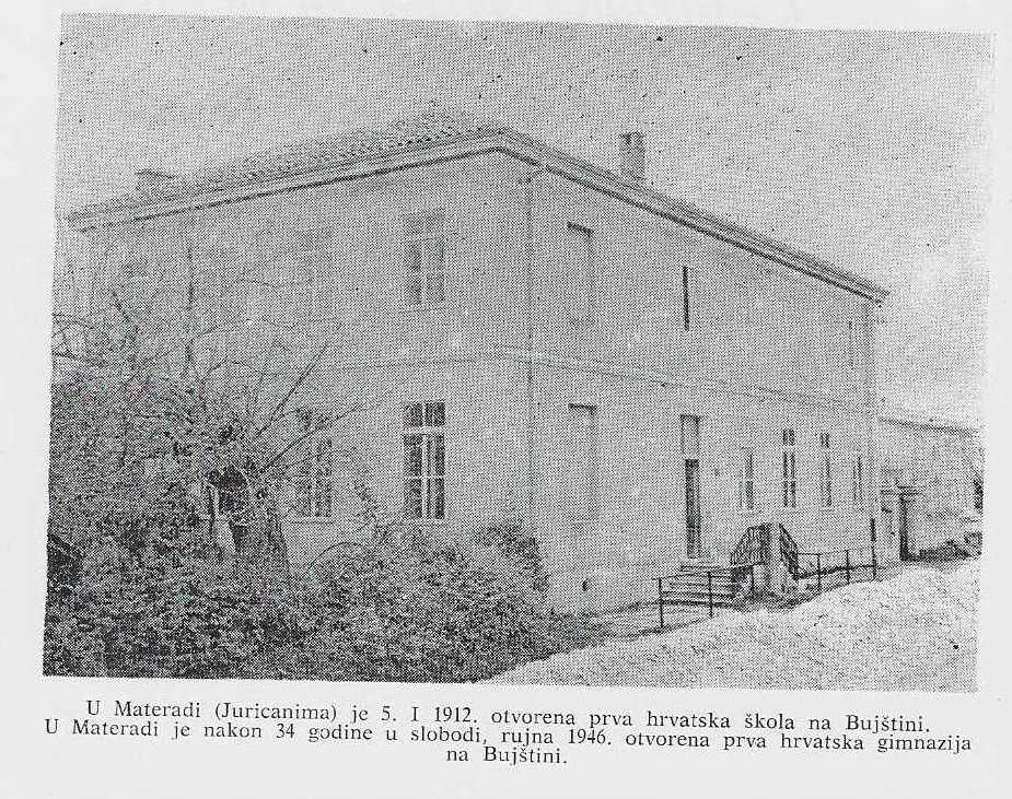 Zgrada u Materadi — prva hrvatska gimnazija na Bujštini 1946.
